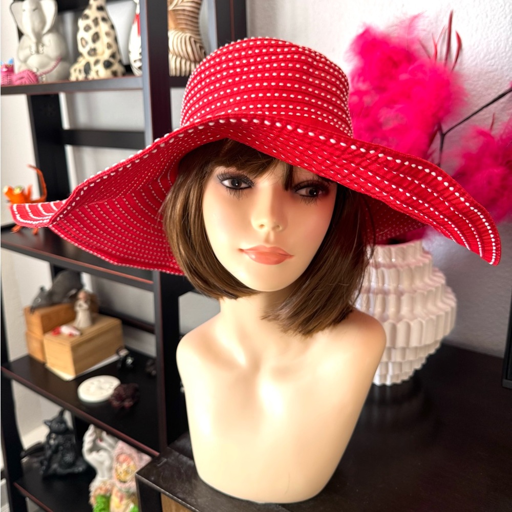 Sun n’ Sand Red Stitch Polka Dot Sun Hat